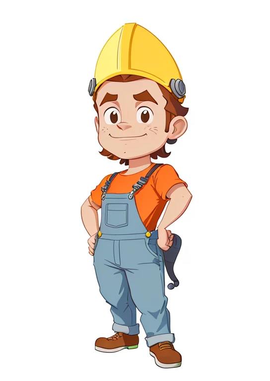 a cartoon of a man in overalls and helmet, professional illustration, vestindo uniforme de encanador, flat illustration, professional illustration, svg illustration, avatar da parte superior do corpo, carpinteiro, ombro na frente pose, vector illustration,...