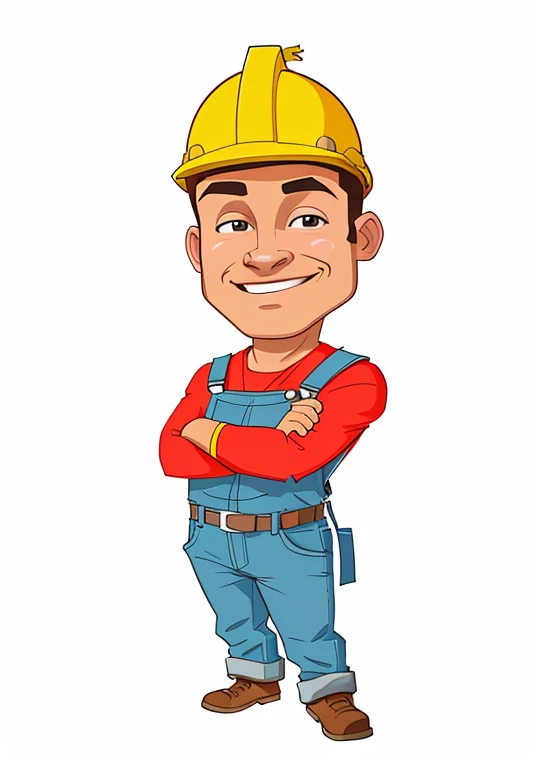 a cartoon of a man in overalls and helmet, professional illustration, vestindo uniforme de encanador, flat illustration, professional illustration, svg illustration, avatar da parte superior do corpo, carpinteiro, ombro na frente pose, vector illustration,...