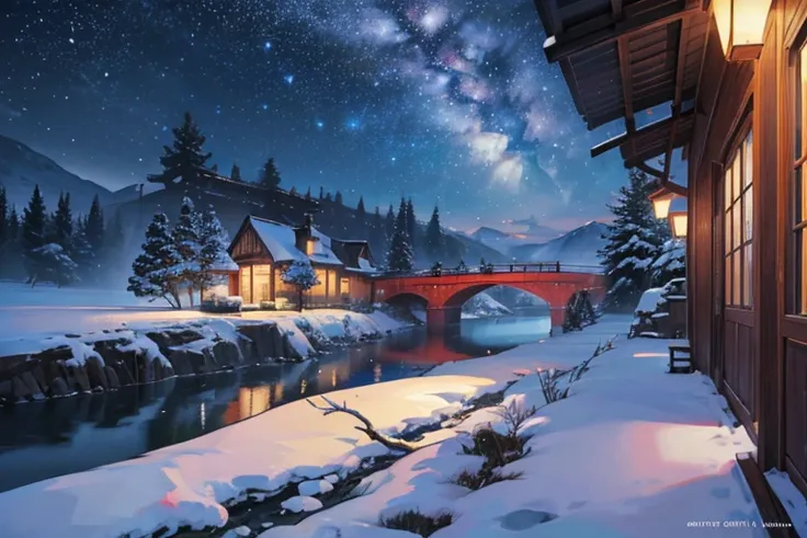 masutepiece, Best Quality, Ultra-detailed, fine detailed, 8K, breathtaking sights, Spectacular views, starry sky, night sky, midnight sky, night time, winter, many snow, powder snow, snowflake, ice, snow, Icicles, snow storm, Multiple large floating island...