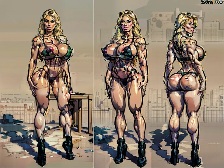 (Sonya Blade), ((Masterpiece)),(((Best Quality))),((Character design sheet)), ((full body view)) ((Russian milf woman)) mature face, delineated cheekbones, high cheekbones, illustartion, muscular, Sexy Bimbo, (giant breast:1.7, Huge ass:1.8), black  hair, ...