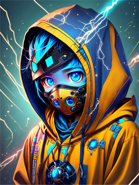 robot boy, wearing mask, blue eyes glow, wearing hoodie,high detail, --auto --s2