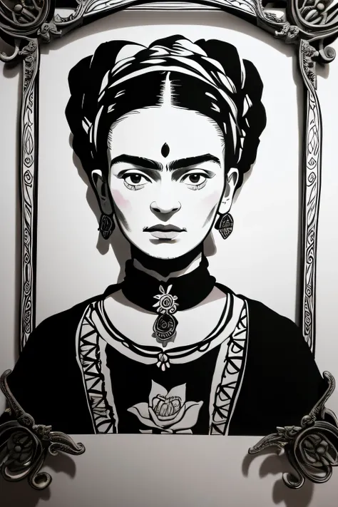 Monochrome Frida Kahlo Paper Cut Art