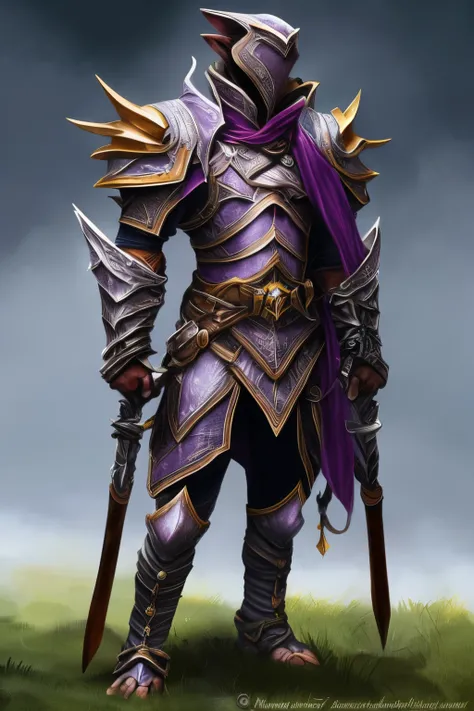 Fantasy armor wearing elf with purple glaive