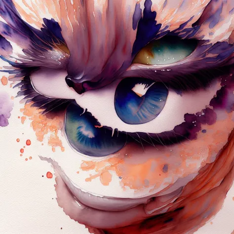 wtrcolor style, Digital art of (cat character), official art, frontal, smiling, masterpiece, Beautiful, ((watercolor)), face paint, paint splatter, intricate details. Highly detailed, detailed eyes, [dripping:0.5], Trending on artstation, by Rachel Walker