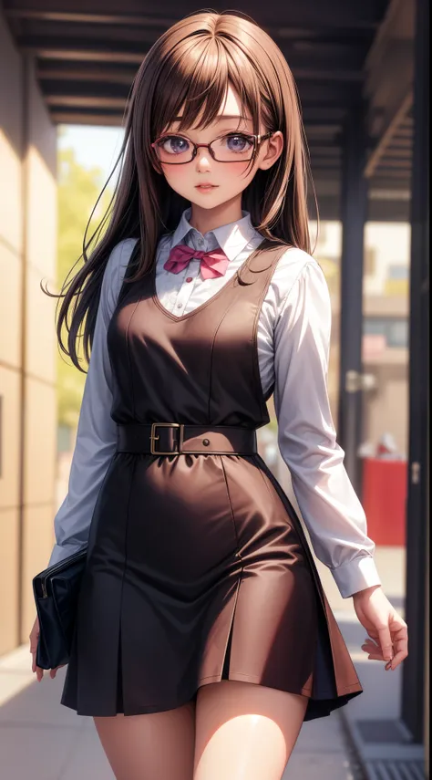 Anime - A woman wearing a brown dress and glasses takes a photo, small curvy loli, a hyperrealistic schoolgirl, a hyperrealistic schoolgirl, loli in dress, Cute anime waifu in a nice dress, Smooth Anime CG Art, anime highly detailed, Seductive Anime Girl, ...