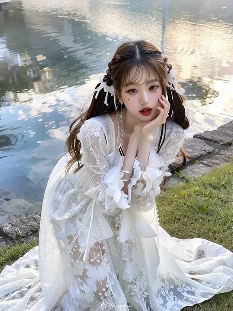 Mujer arafed con un vestido blanco sentada en un columpio., Parque Roseanne de Blackpink, Lalisa Manobal, Lalisa Manoban de Blackpink, ethereal fairy tale, very magical and dreamy, Rubia - Princesa de pieles, lovely languid princess, dreamy and ethereal, S...