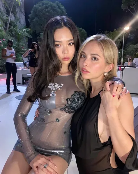 Dos mujeres posando para una foto con un vestido negro, Dos modelos en el marco, jennie y Mandy Jurgens, 😭 🤮 💕 🎀, 2 0 2 0 moda, Steven Klein, 🤬 🤮 💕 🎀, Imagen filtrada, con negro, en el set, por Seb McKinnon, Ayami Kojima y Lyde Caldwell, suave en _ Los ant...