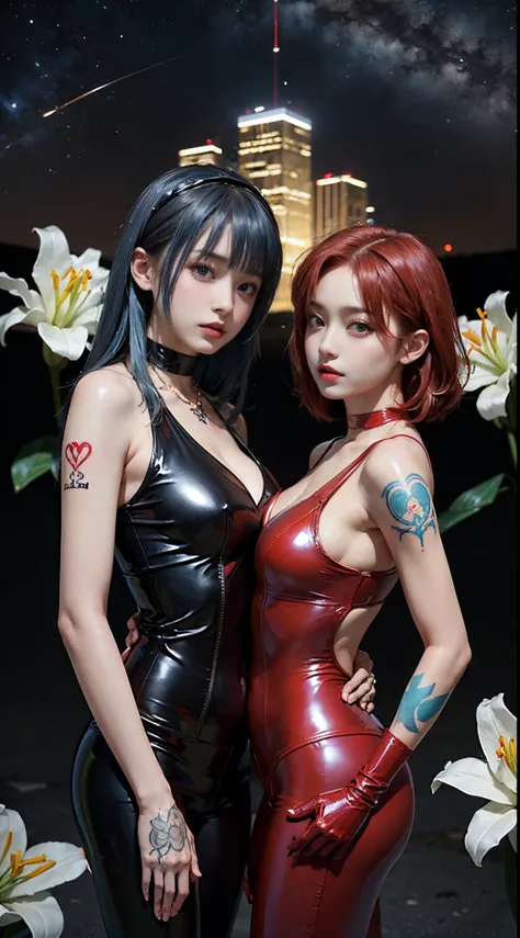 ((​masterpiece:1.4)、(top-quality:1.4)、(reallistic:1.7))、masuter piece:1.4、Beautiful Girl Dirty Pair、(Beautiful Girl Space Investigator Dirty Pair:1.4)、Kei and Yuri detective duo、Two investigators, Kei and Yuri, stand side by side.、(hold a gun:1.2)、Body Fit...