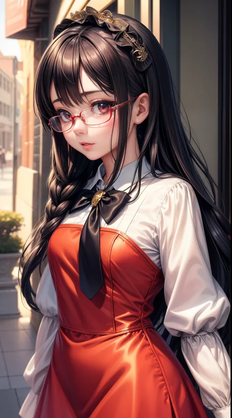 Anime - A woman in a silk dress and glasses takes a photo, small curvy loli, a hyperrealistic schoolgirl, a hyperrealistic schoolgirl, loli in dress, Cute anime waifu in a nice dress, Smooth Anime CG Art, anime highly detailed, Seductive Anime Girl, with g...