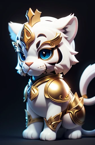 masterpiece, best quality, white tiger, cute, small, round body, cute face, two tails, gold armor, simple background, solo