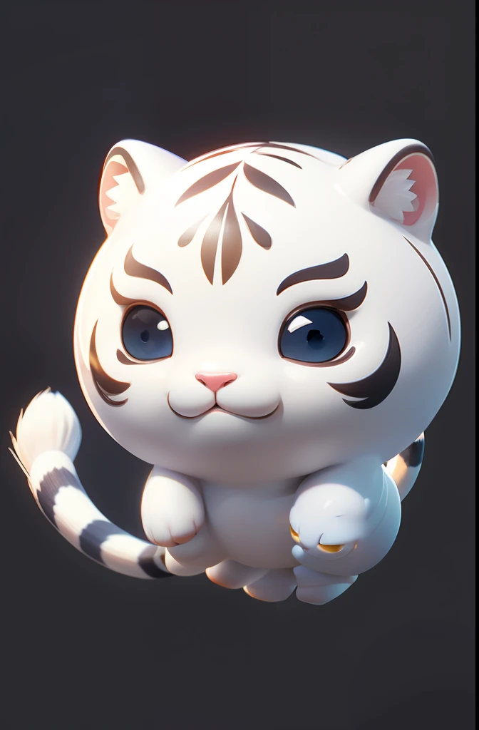 masterpiece, best quality, white tiger, cute, small, round ball-like body, cute face, two tails, floating, simple background, solo