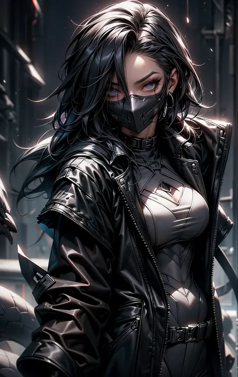 brooke monk in black catsuits with a mask on their face, wearing techwear and armor, anime cuberpunk gothic art, goth ninja, fishnet clothing, goth rave cyberpunk spiderweb clothing