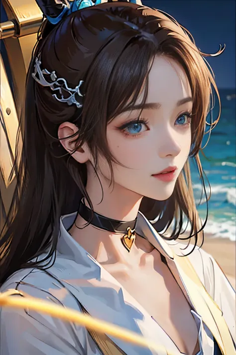 1人の女性、 watching at viewers、
,Her beautiful blue eyes, Twin-tailed brown hair, Moles under her eyes, Plump and glossy lips, Heart-shaped choker, Looking at the viewer, smiling at the viewer. .. .. .. .. .. .. .. .. .. .. .. .. .. .. .. .. .. .. .. .. .. .. ...