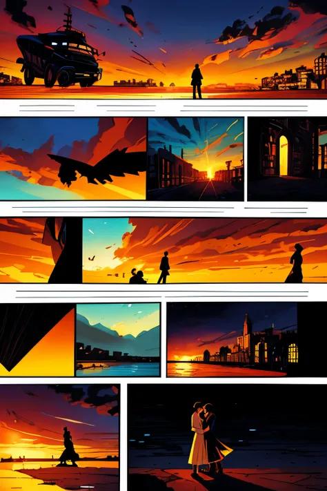 comic book,6-panel grid,wordless,very representative,easy to understand,illustration,high-quality,ultra-detailed,expressive characters,vibrant colors,emotional storytelling,romantic atmosphere,varied camera angles,dynamic poses,subtle lighting,thoughtful c...