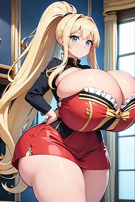 masterpiece, best quality, high quality, 4k, 8k, highres, bottomheavy, hyper ass, gigantic breasts, mega ponytail, gyaru, curtain call,