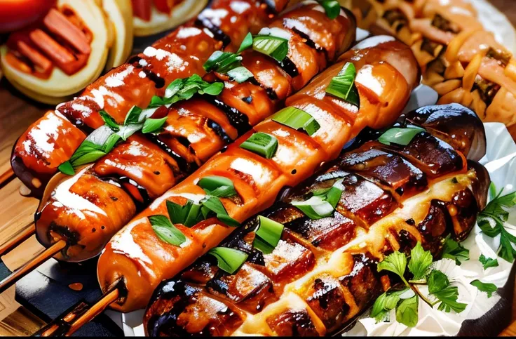 grilled sausage, hotdog, bbq