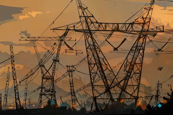 a close-up of a group of power lines with a sky background, eletricidade, pilares, sobrecarga, electric cables, electric energy,...