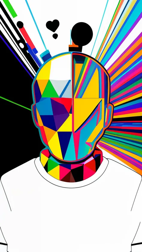 um homem com fundo preto, kaws, logotipo do radiohead, teddy fresh, humor alucinante, tijolo de homem, Mandkaws, holographic effect, holografia escura!!!, ray fusion colors!!, uninitialized lsd cores, humor feliz e alucinante, Holographic, Metal refletivo,...