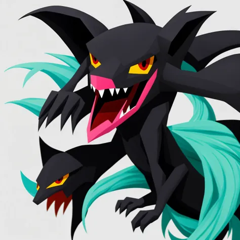 Una zoroark con melena verde y pelaje negro