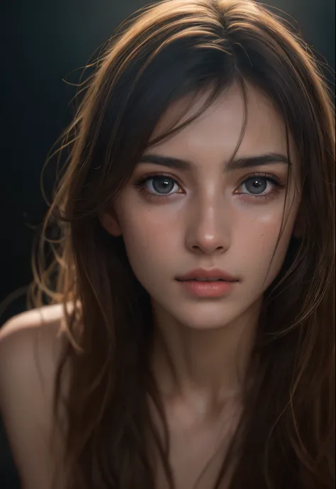 a photorealistic portrait of a stunningly beautiful woman without make-up, extremely detailed light hazel eyes, detailed symmetr...