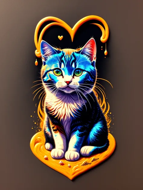 Painting of colorful omabalya on a black background,, Breathtaking rendering, Within a bright connection, Inspired by Kinoko Wai. craftsmanship, Hold the heart, Magic Items, Kitten symbol, Wow, A beautiful, Multi-colored cast mascot, flash sa