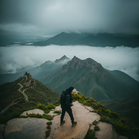 no human, landscape, look down overcast from peak of table mountain higher than overcast