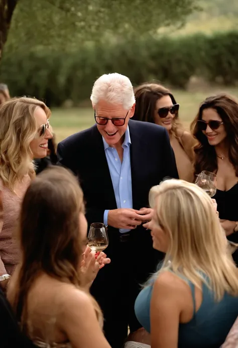 A photo of Horny Clinton attempting to chat up a group of young women at a wine tasting event.,original,Looks like Bill Clinton