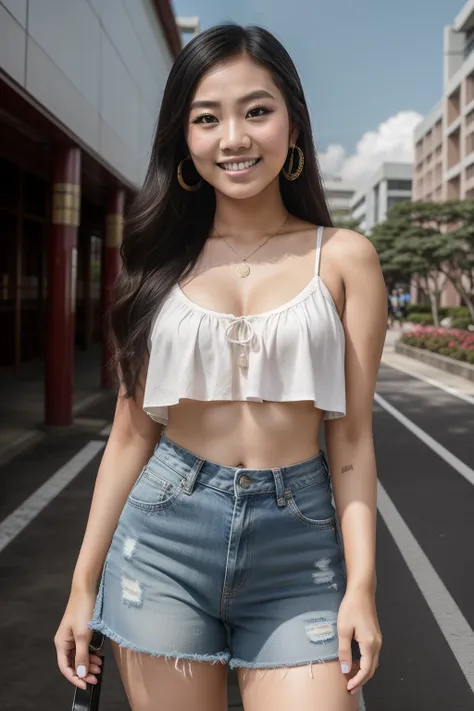 8k, highest quality, ultra details, chinese-indonesian campus idol named evelyn, active in student organizations, leading and em...