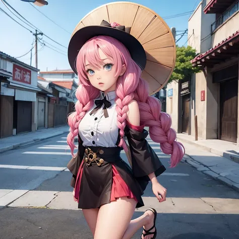 Personaje mitsuri de demon slayer, con su ropa de caracteristica , full body size, y que se vea su sombrero completo y zapatos