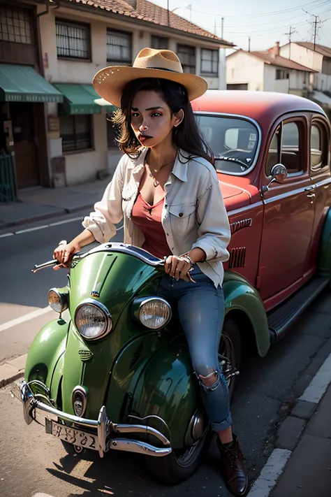 uma estrada com chuvas, muita lama um carro antigo anos 40