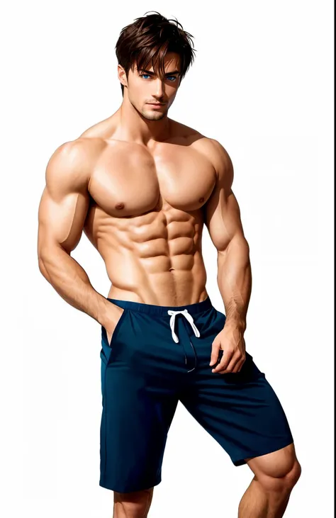 a close up of a man with a shirt on posing for a picture, shirtless :: high detail, anime handsome man, handsome anime pose, shirtless, tall anime guy with blue eyes, male anime character, !!full body portrait!!, prefect body, muscular!!, masculine pose, m...