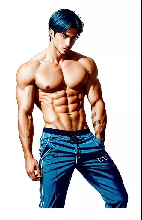 a close up of a man with a shirt on posing for a picture, shirtless :: high detail, anime handsome man, handsome anime pose, shirtless, tall anime guy with blue eyes, male anime character, !!full body portrait!!, prefect body, muscular!!, masculine pose, m...