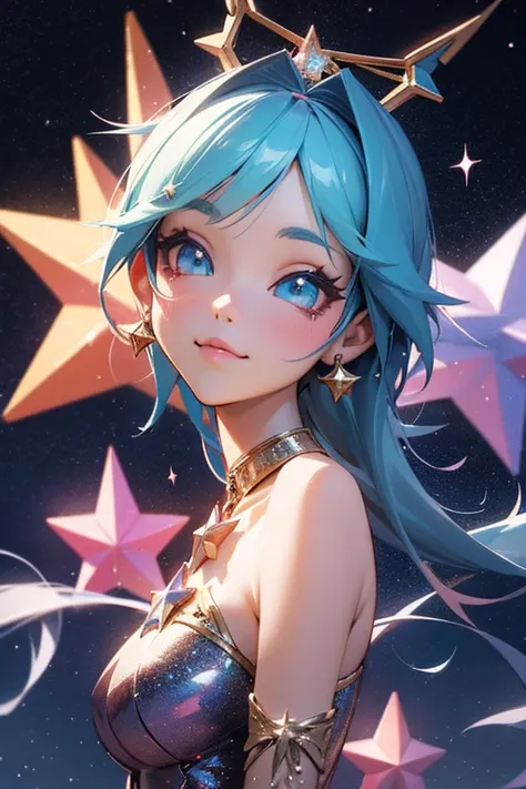 anime style; 3d; glitter; star goddess