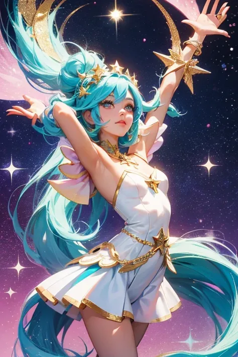 anime style; 3d; glitter; star goddess