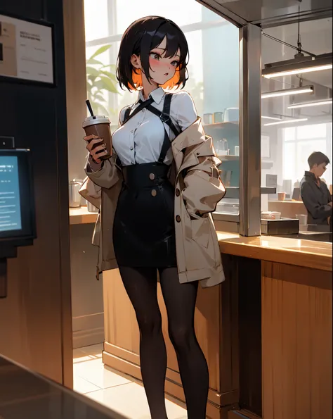 Sexy Girl receiving a coffee tall on a modern coffee shop