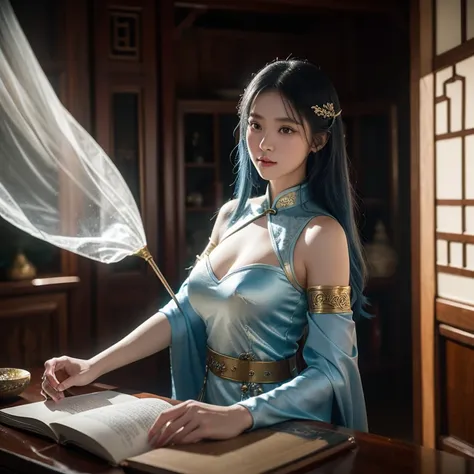 Fantasy novels，faeries, Valkyrie, ancient kingdom of the east, Chinese woman，CG animation of hot and busty beauty in cheongsam，Da Asa AW Photos，8k ultra high definition，digital SLR camera，gentle illumination，High Detail RAW Color Photo Professional Photo，（...