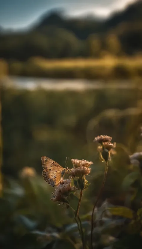 Beautiful energy art that gives power to those who see it。Landscape Images。butterflies dancing on the riverside。Fantastical。Dreamy。Fantasia。