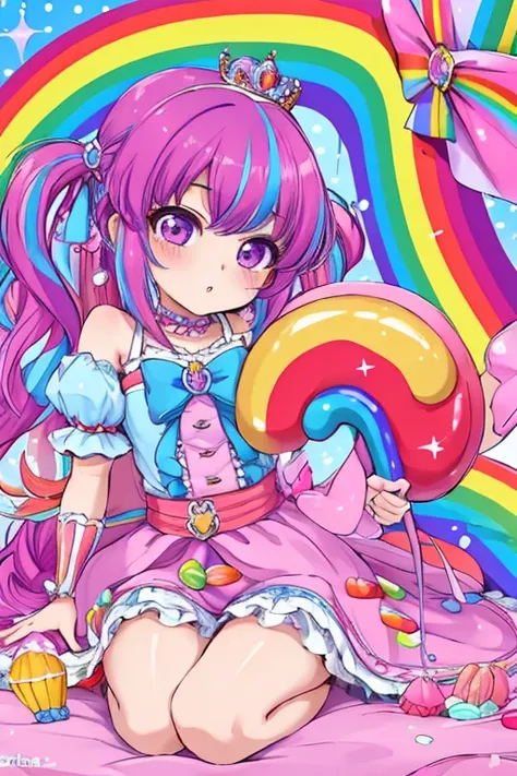 fofo (Chibi) princess in rainbow candy store, Highly detailed high contrast HD masterpiece of the best quality in high resolution