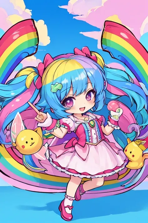 fofo (Chibi) princess in rainbow candy store, Highly detailed high contrast HD masterpiece of the best quality in high resolution