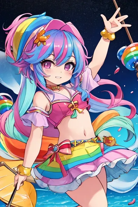 Pescador (Chibi) princess in the rainbow candy store, Highly detailed high contrast HD masterpiece of the best quality in high resolution