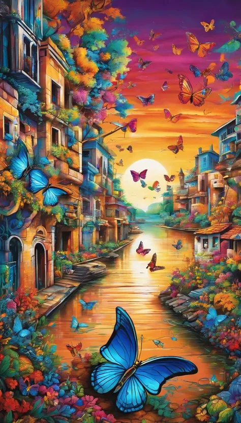 Beautiful energy art that gives power to those who see it。Landscape Images。butterflies dancing on the riverside。Fantastical。Dreamy。Fantasia。