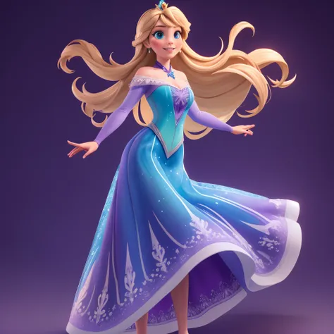 obra prima, 3d, melhor qualidade, Frozen, Dysney, Princess Anna,blonde long hair,purple drees