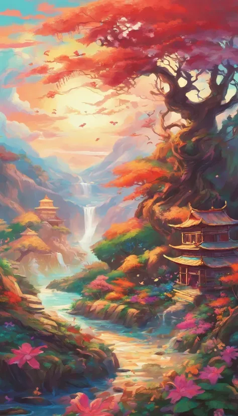 Beautiful energy art that gives power to those who see it。Landscape Images。butterflies dancing on the riverside。Fantastical。Dreamy。Fantasia。