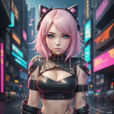 anime - style image of a woman in a leather outfit with a tattoo on her chest, oppai cyberpunk, cyberpunk 2 0 y. o model girl, female cyberpunk anime girl, cyberpunk anime girl, digital cyberpunk anime art, trending on cgstation, cyberpunk anime art, digit...