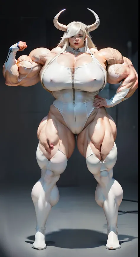 An extremely high, strong and plump woman, Alien Beast Demon Capital，Noi，Beautiful appearance，Perfect and detailed face，extremely hyper, white super long hair，two meters long hair，latex jumpsuit，Have extremely exaggerated big breasts，Big abs，Extremely exag...