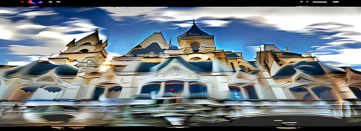 a medieval magic festival on a moonlit night, In the center of the image is 1 stunning Gothic castle that serves as the backdrop for the magic performances and activities taking place. Enchanted light effects add to the ethereal atmosphere of the scene,The...