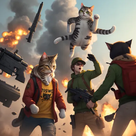 a cat crew with guns and and i hop blowing up like they just pulled a heist on it