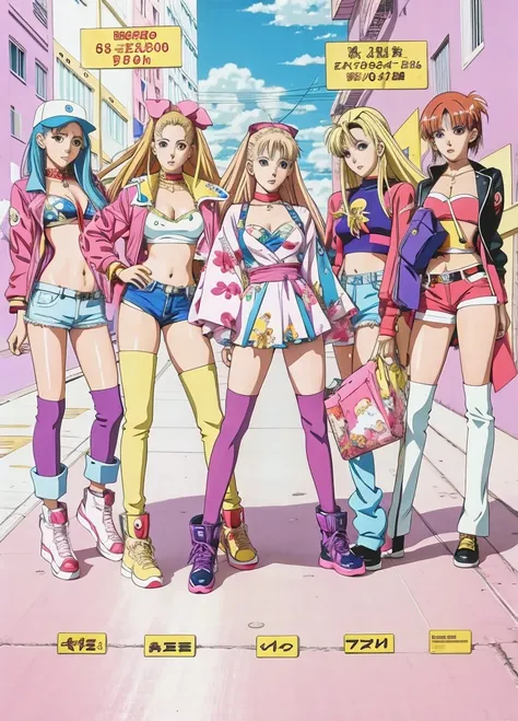 Hay muchas chicas juntas en la calle., Estilo anime ecchi, Estilo ecchi, in the art style of 8 0 s anime, Estilo anime de los 90, 9 0 s estilo anime, 8 0 s estilo anime, 9 0 s estilo de arte anime, Chicas de anime, 8 0 s estilo de arte anime, Estilo anime ...