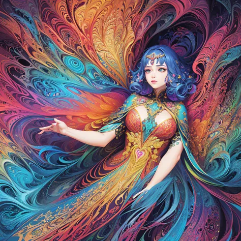 (masterpiece, top quality, best quality, official art, beautiful and aesthetic:1.2), (1girl:1.3), extremely detailed,(fractal art:1.2),colorful,highest detailed,(zentangle:1.2), (dynamic pose), (abstract background:1.5), (treditional dress:1.2), (shiny ski...