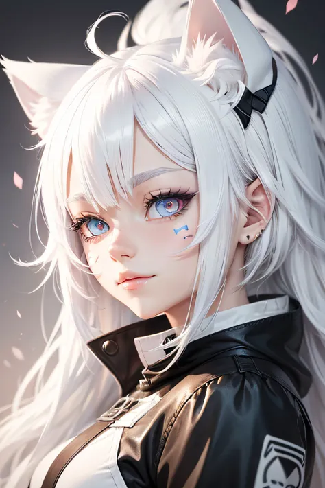 Heterochromatic Eyes Happy Cat Ears White Hair Sticker Anime Style